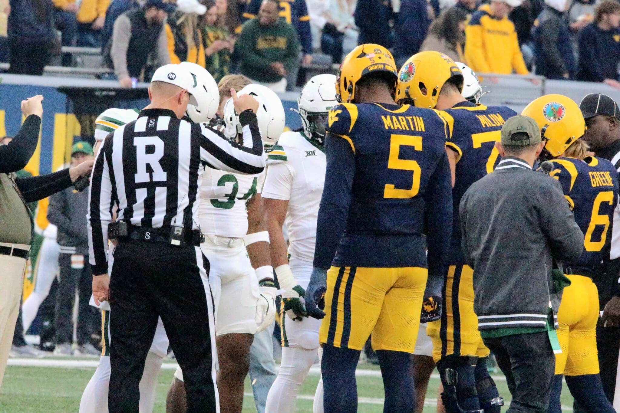 WVU Football coin toss against Baylor Bears with Sean Martin