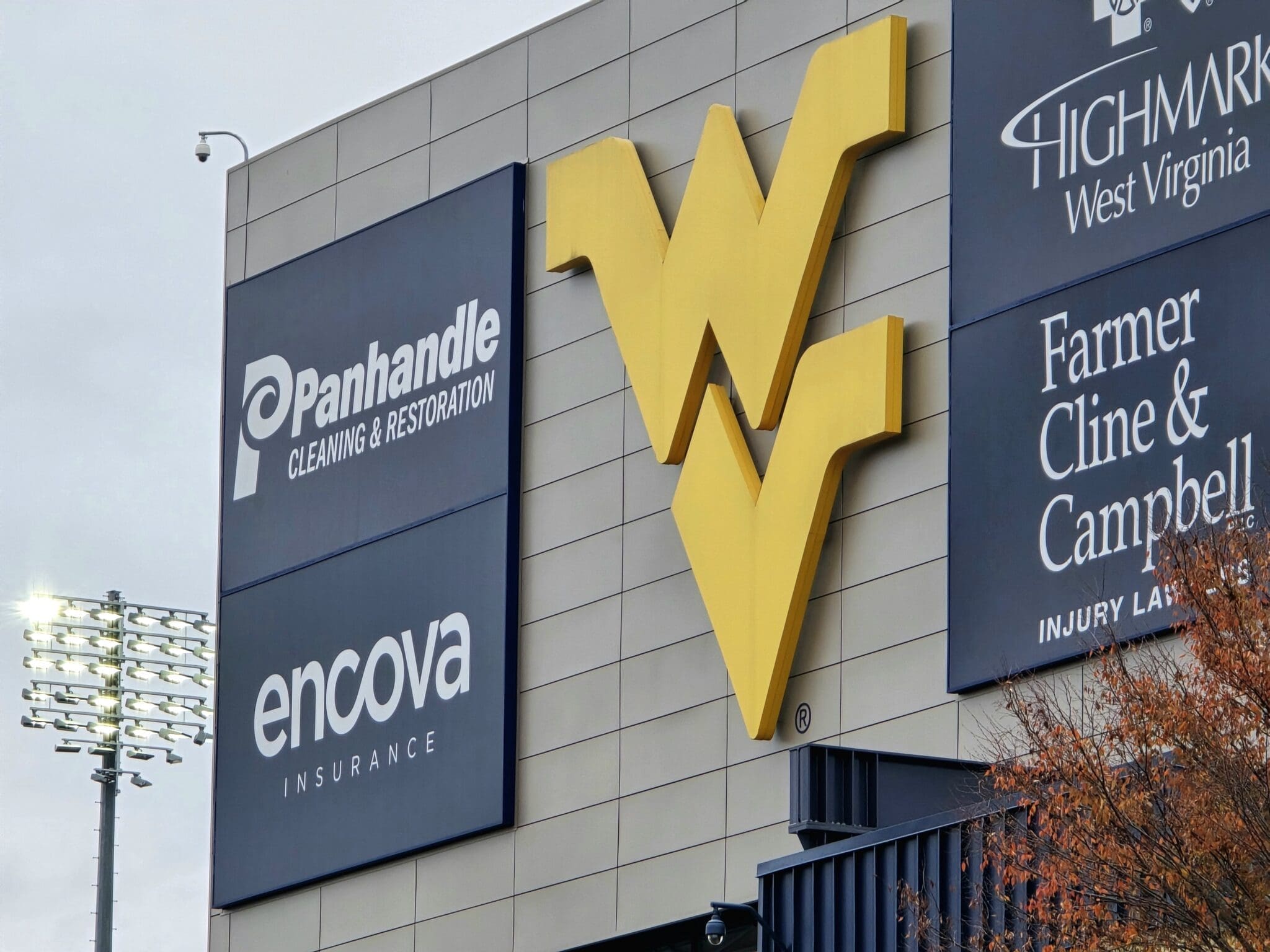 WVU Football logo at Milan Puskar Stadium Stock Photo