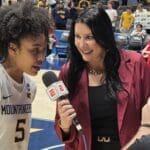WVU Women's Basketball Sydney Shaw after NCAA Tournament win