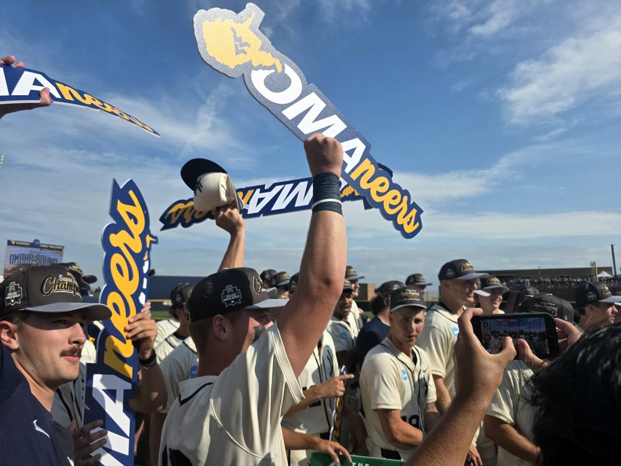 WVU Baseball celebrating Super Regional title