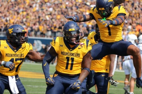 WVU Football TJ Jackson, Garnett Hollis, Jr., and Ty French