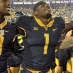 WVU Football LB Lee Kpogba celebrating win