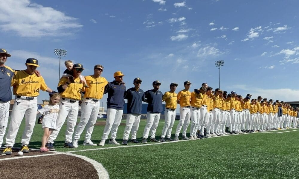 WVU Baseball celebrates after win
