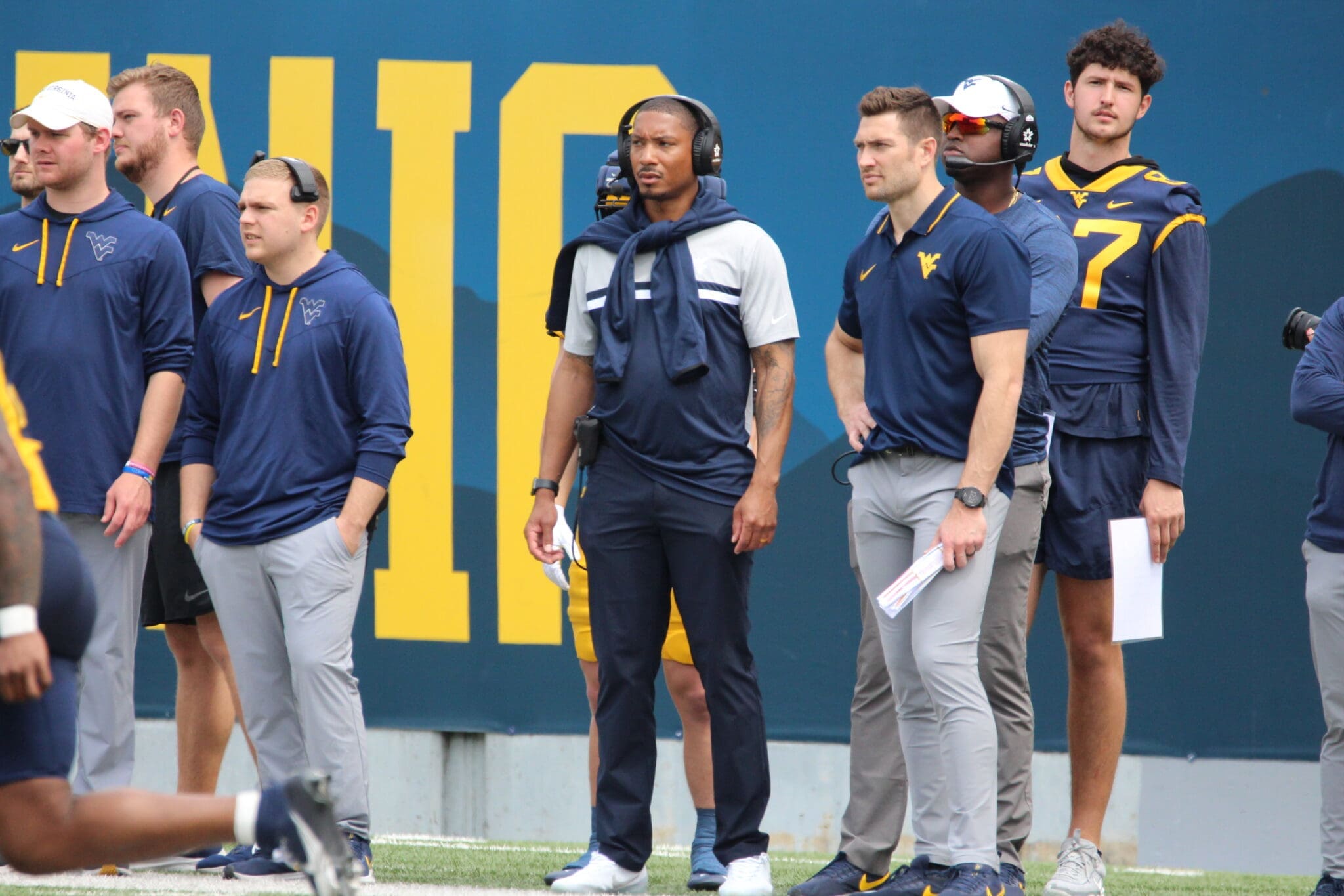 Pat White on WVU sidelines with Kole Taylor