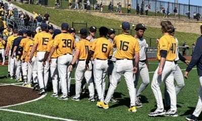 WVU Baseball celebrates after win