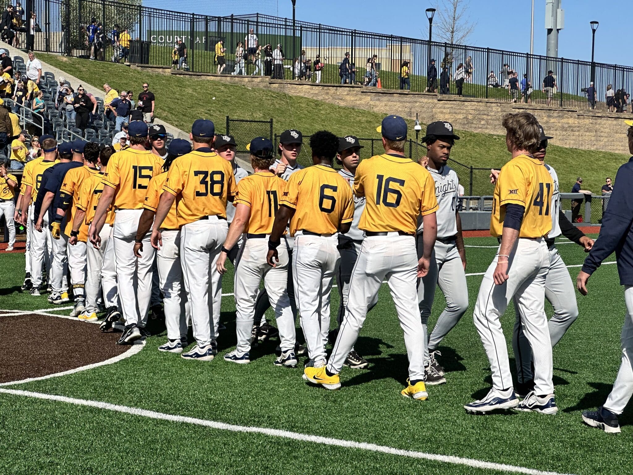 WVU Baseball celebrates after win over UCF