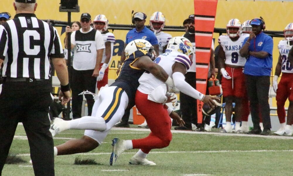 WVU Football DL T.J. Jackson against Kansas