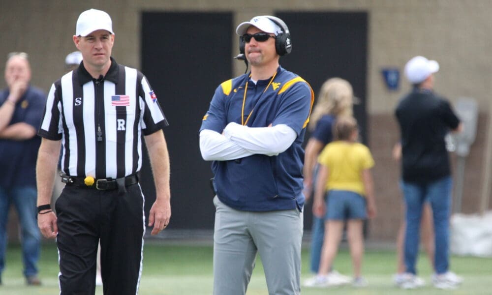 WVU Football HC Neal Brown at Gold-Blue spring game