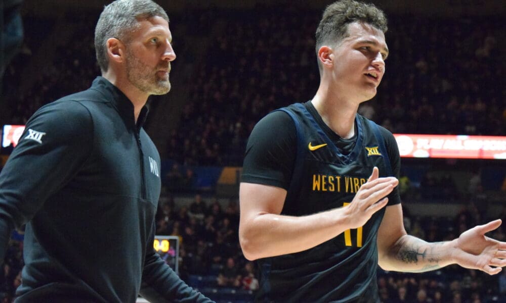 WVU Basketball HC Josh Eilert and Quinn Slazinski