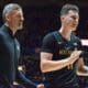 WVU Basketball HC Josh Eilert and Quinn Slazinski