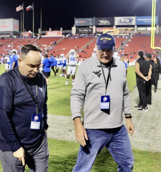 WVU Football HC Rich Rodriguez with Michael Fragale and Mike Montoro