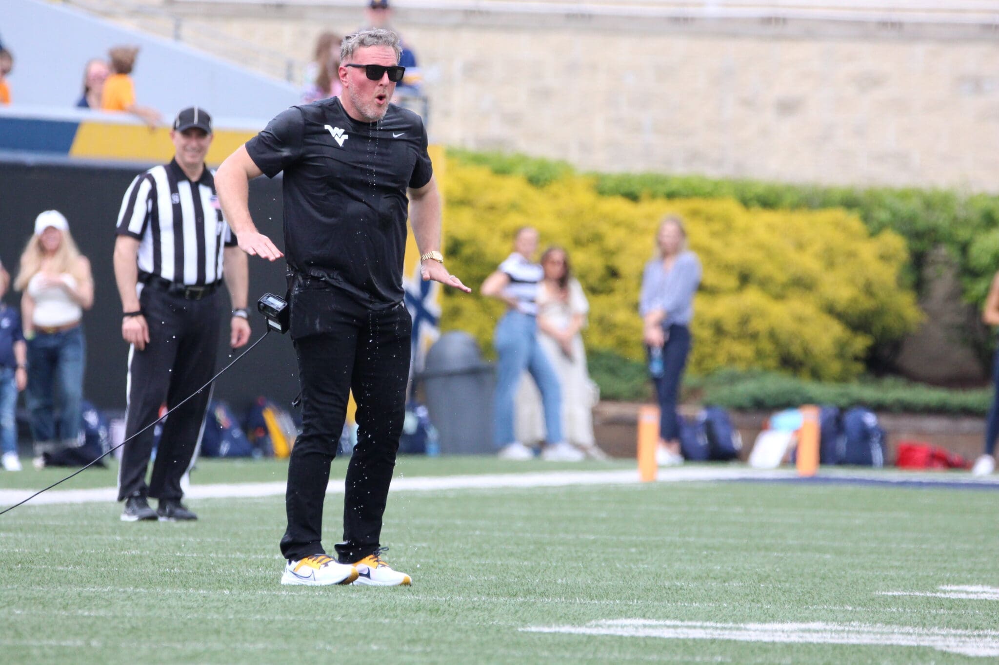 Pat McAfee at WVU Gold-Blue spring game Gatorade bath
