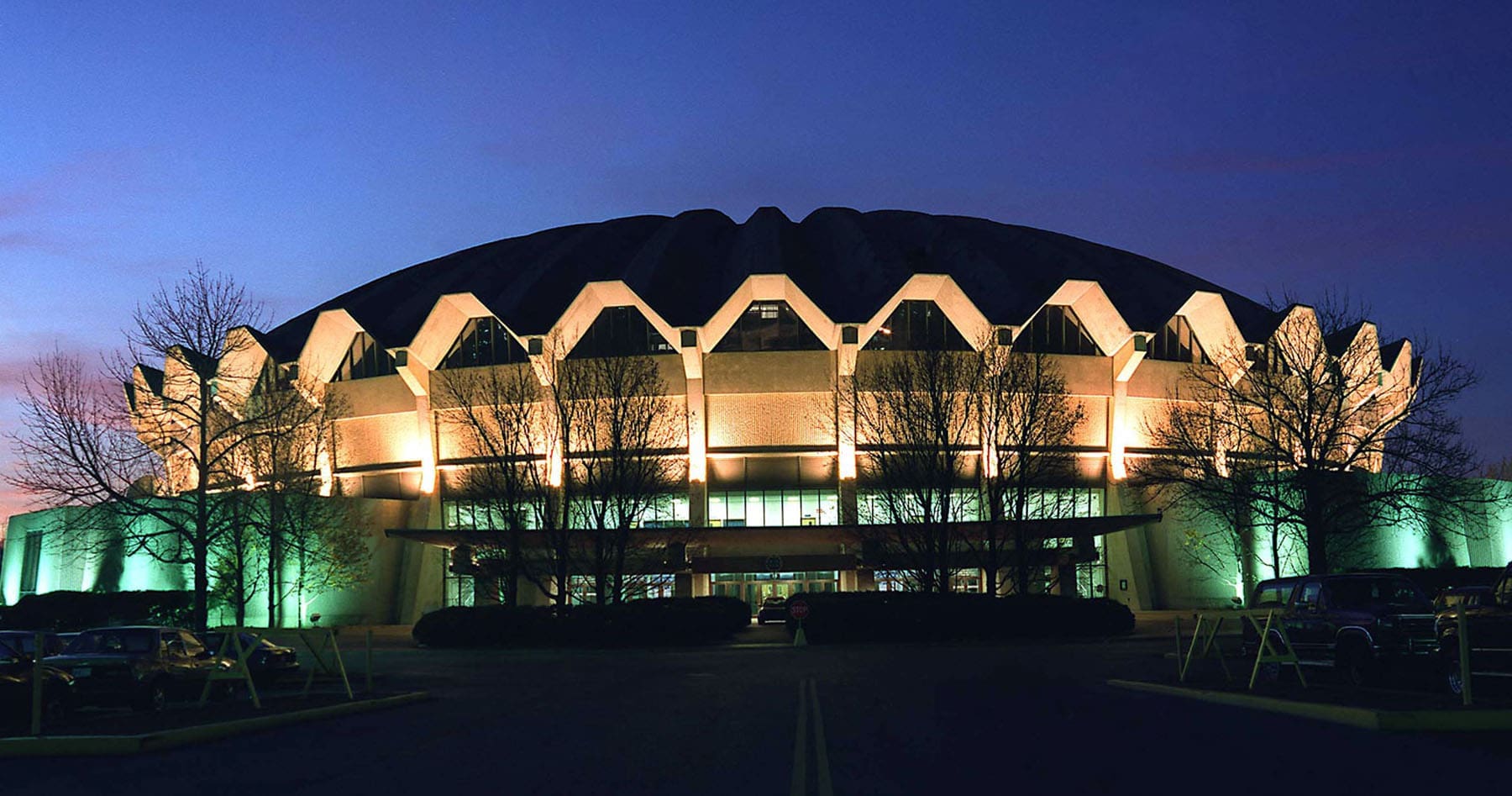 WVU Coliseum at night