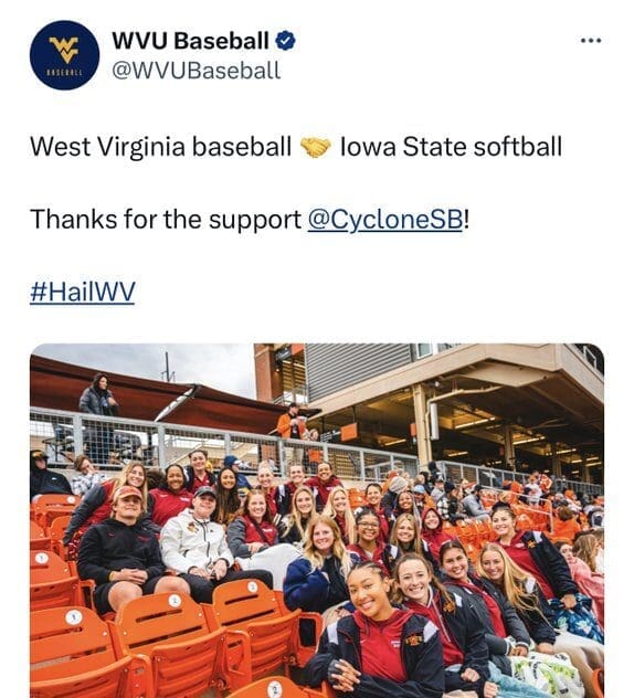 WVU baseball and ISU softball tweet