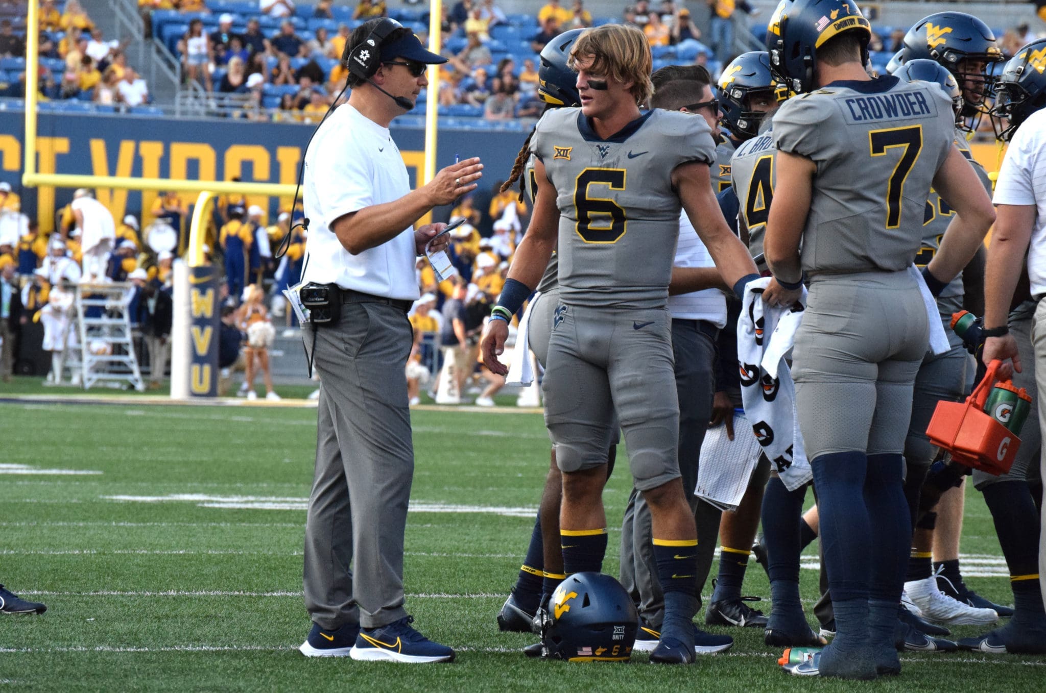 WVU Football Neal Brown and Garrett Greene