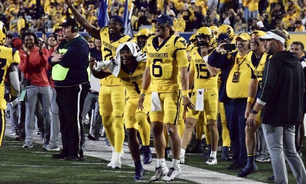 WVU Football sideline with Garrett Greene and Jahiem White