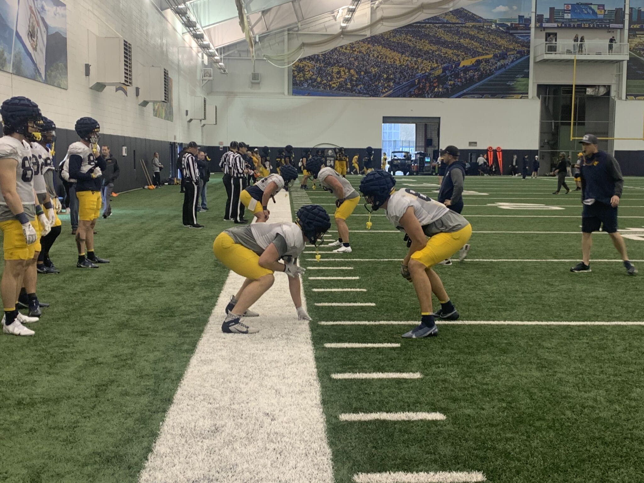 WVU TE coach Blaine Stewart with tight ends