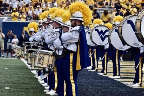 WVU band on field at WVU Football game