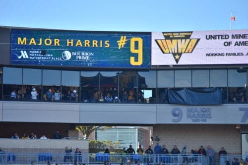 Major Harris retired number on stadium wall 