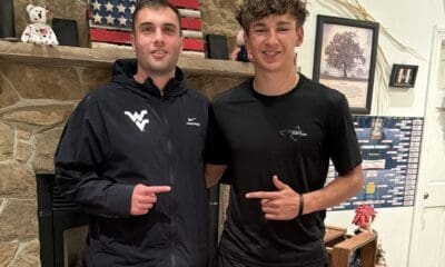 Chase Guers with WVU Football WR Coach Ryan Garrett