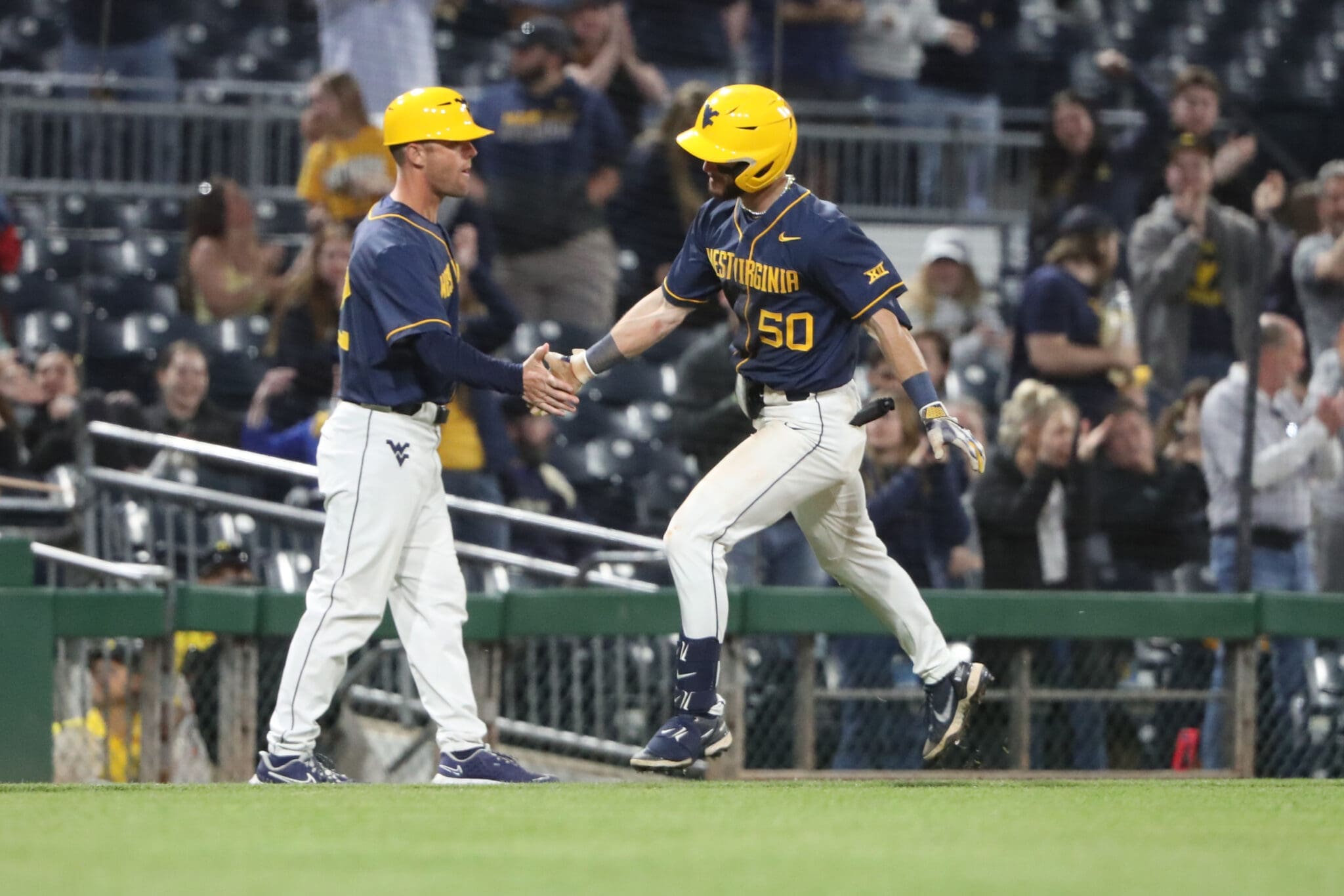 WVU Baseball Caleb McNeely runs bases after hitting a home run at PNC Park