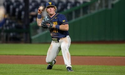 WVU baseball infielder Sam White makes a play.