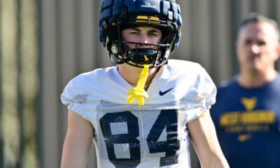 WVU Football WR Hudson Clement at practice