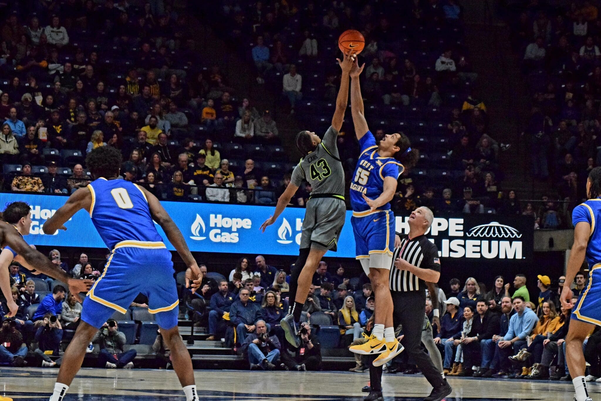 WVU Basketball opening tip against Baylor