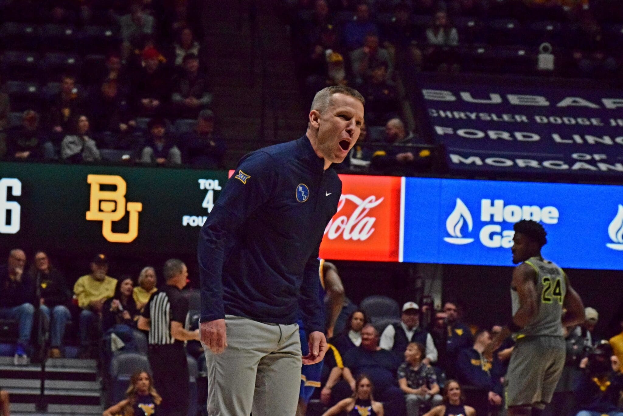 WVU Basketball HC Ross Hodge against Baylor