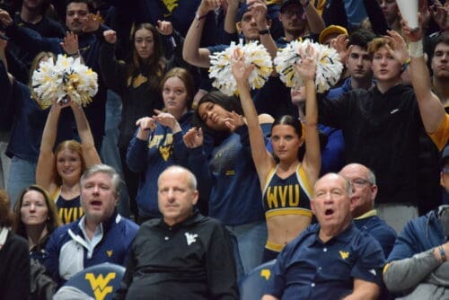WVU Basketball fans and cheerleaders