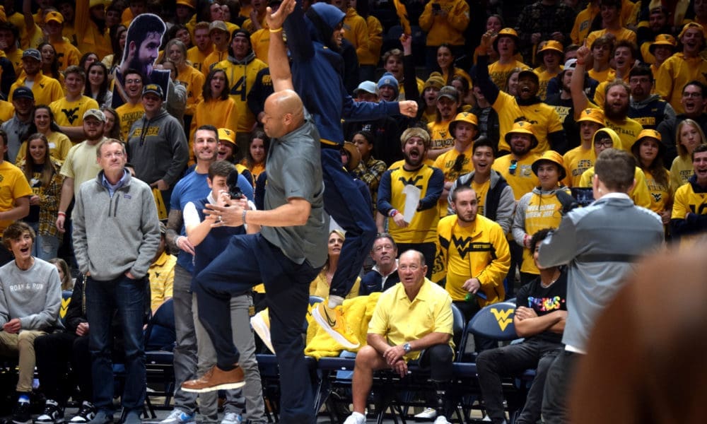 WVU Basketball coach Erik Martin celebrating