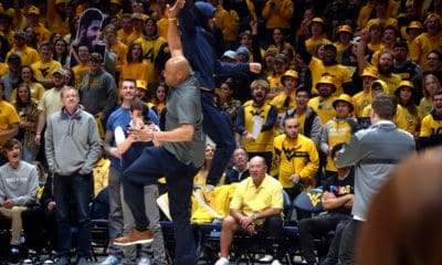 WVU Basketball coach Erik Martin celebrating