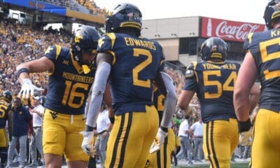 WVU Football RB Tye Edwards after scoring touchdown against Pitt