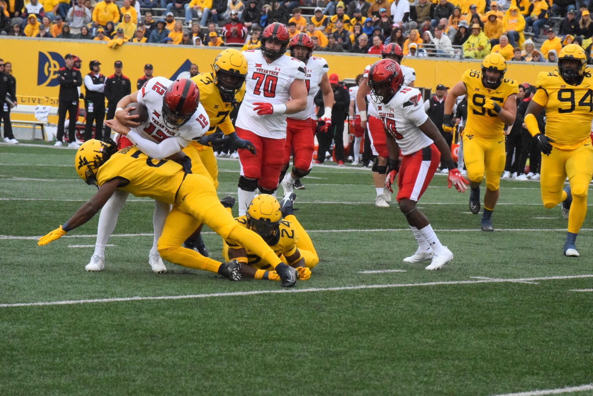 WVU Football Defense with Aubrey Burks tackling against Texas Tech