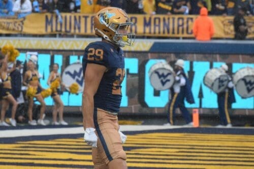 WVU Football WR Preston Fox 1965 throwback uniform