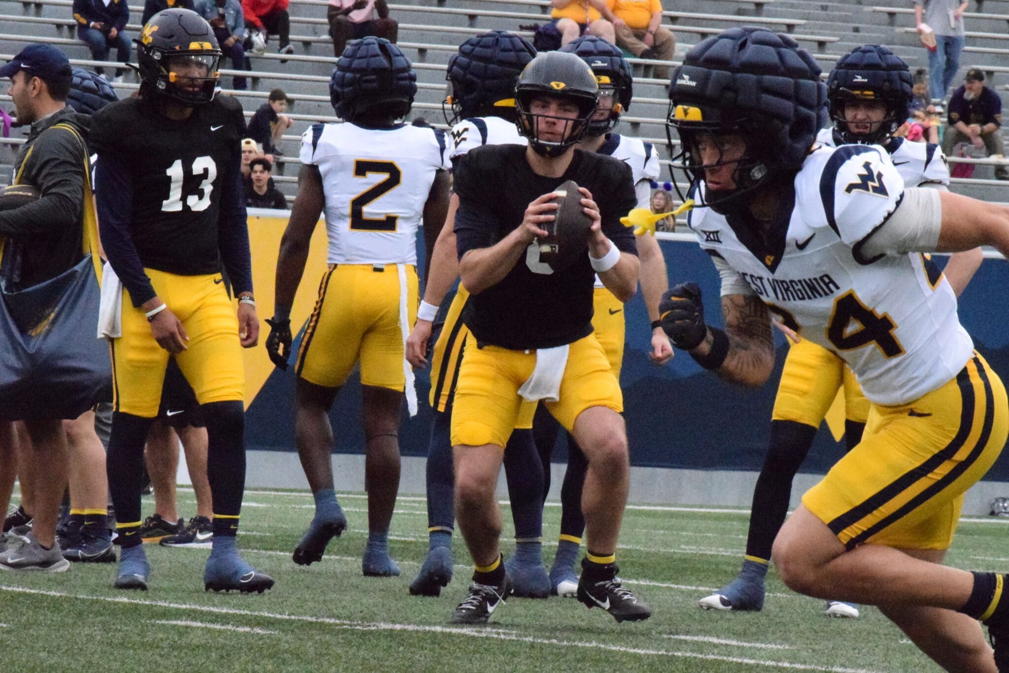 WVU Football QB Nicco Marchiol, Jaylen Henderson and Rodney Gallagher at Spring Showcase