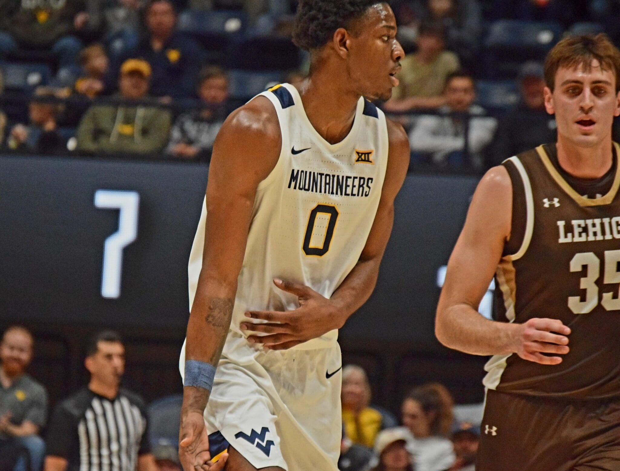 WVU Basketball Brenen Lorient against Lehigh