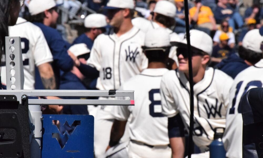 WVU Baseball players in dugout