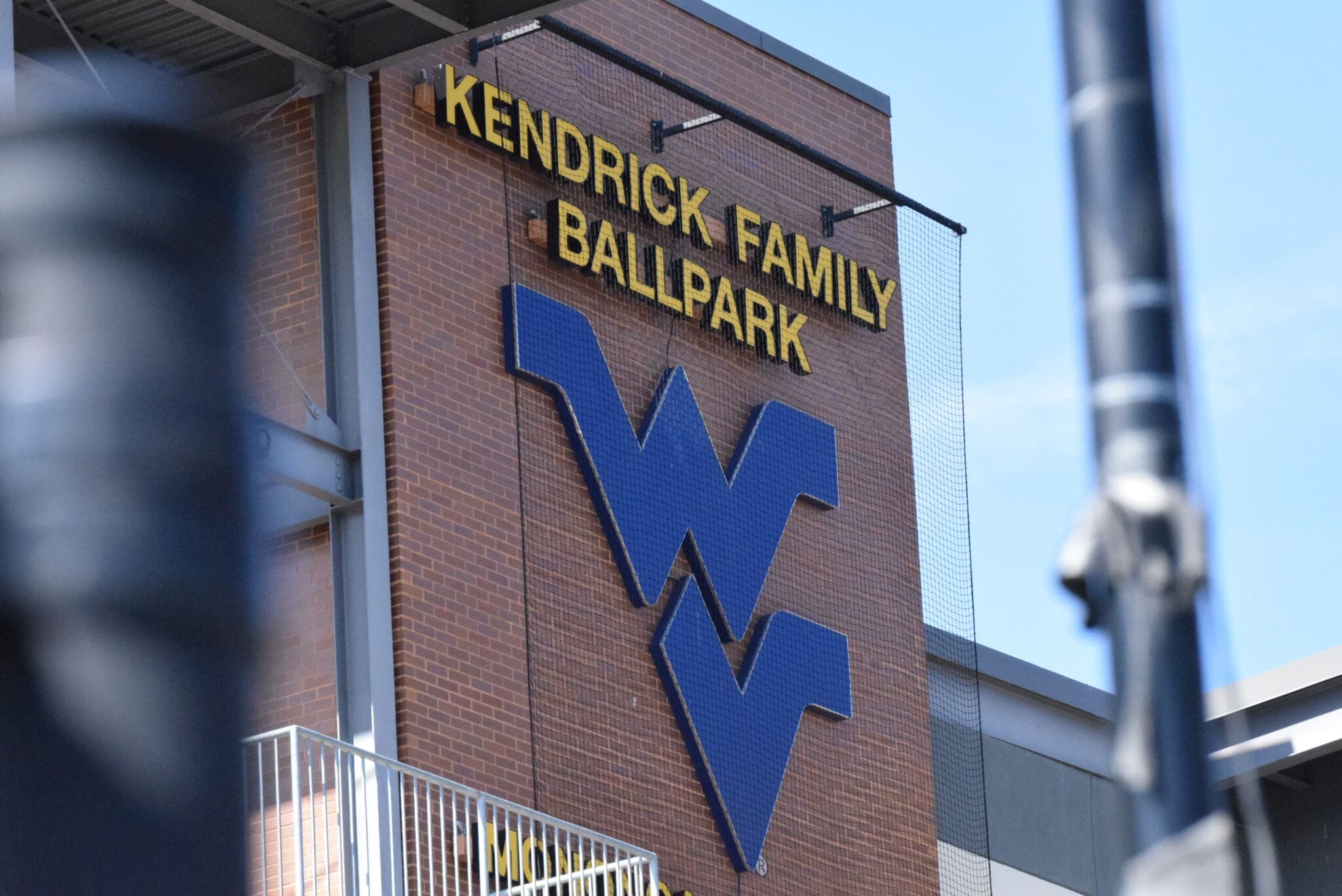 WVU logo on wall at Kendrick Family Ballpark