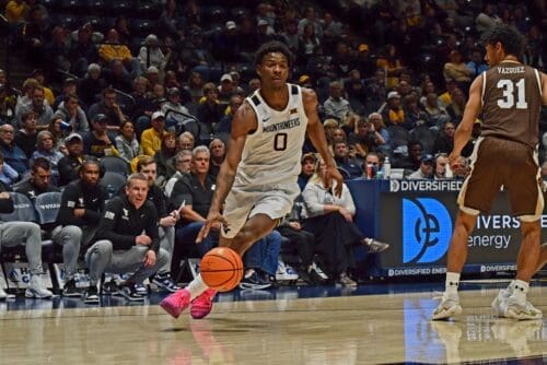 WVU Basketball Brenen Lorient against Lehigh
