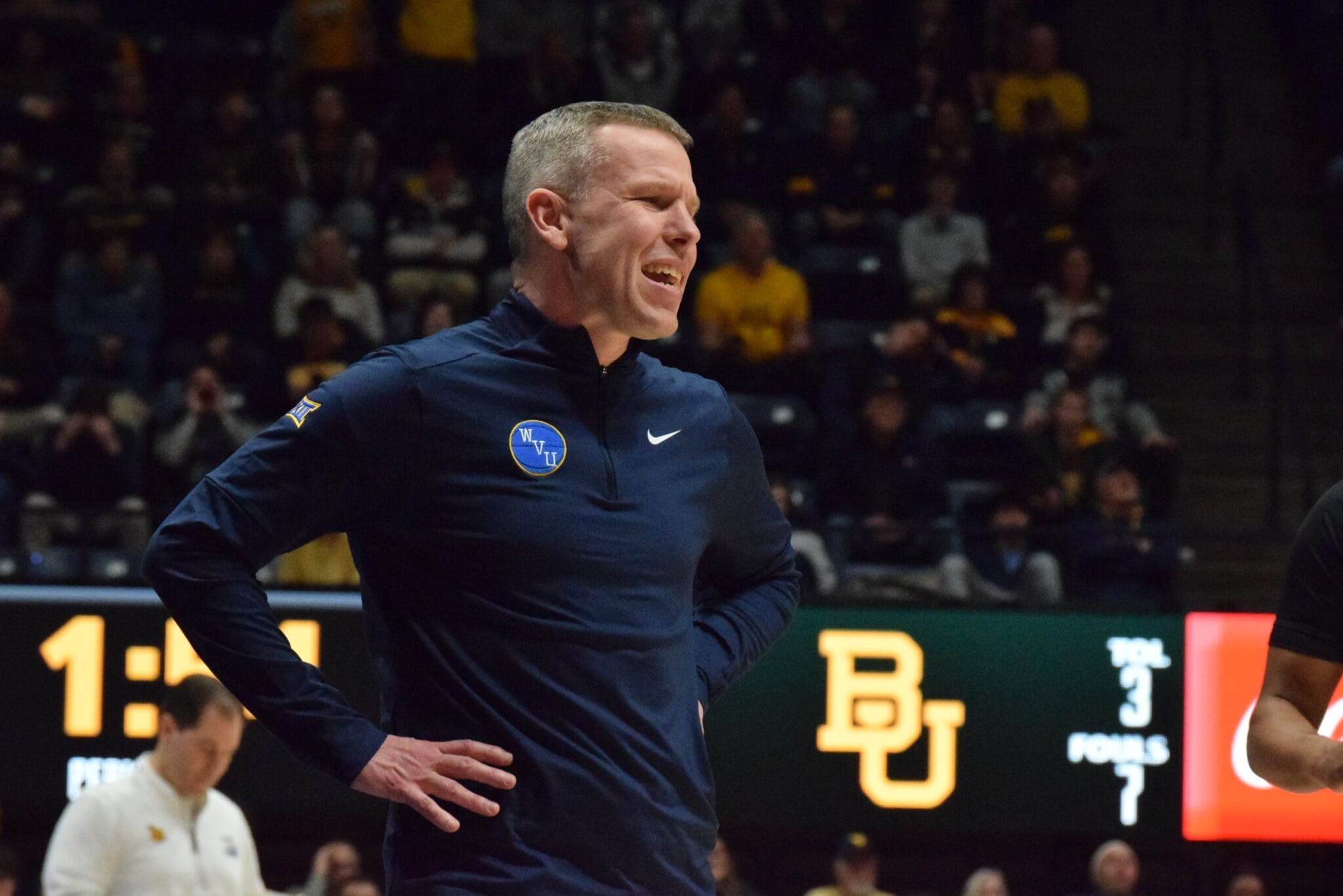 WVU Basketball HC Ross Hodge against Baylor