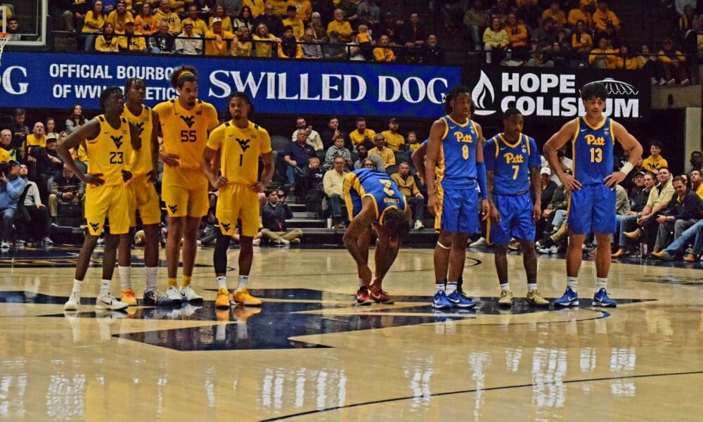 WVU Basketball group of players against Pitt