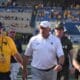 WVU Football HC Rich Rodriguez yells at ref