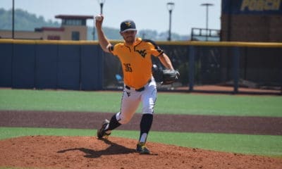 WVU Baseball pitcher Noah Short delivers a pitch