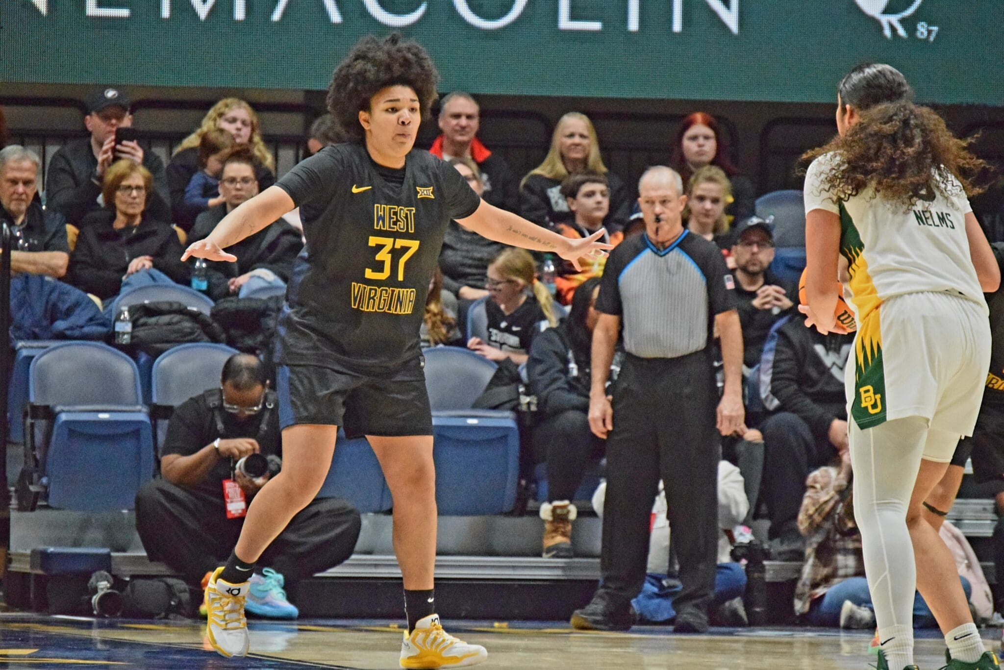 WVU Women's Basketball Célia Rivière playing defense