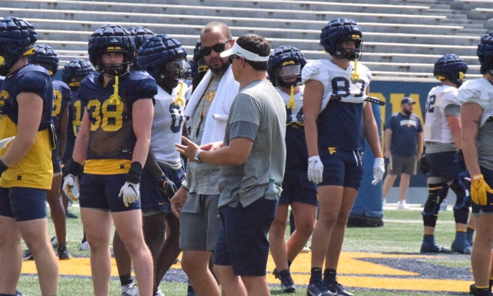 WVU Football HC Neal Brown at practice