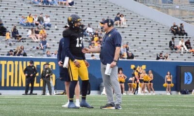 WVU Football HC Rich Rodriguez and QB Jaylen Henderson at Spring Showcase