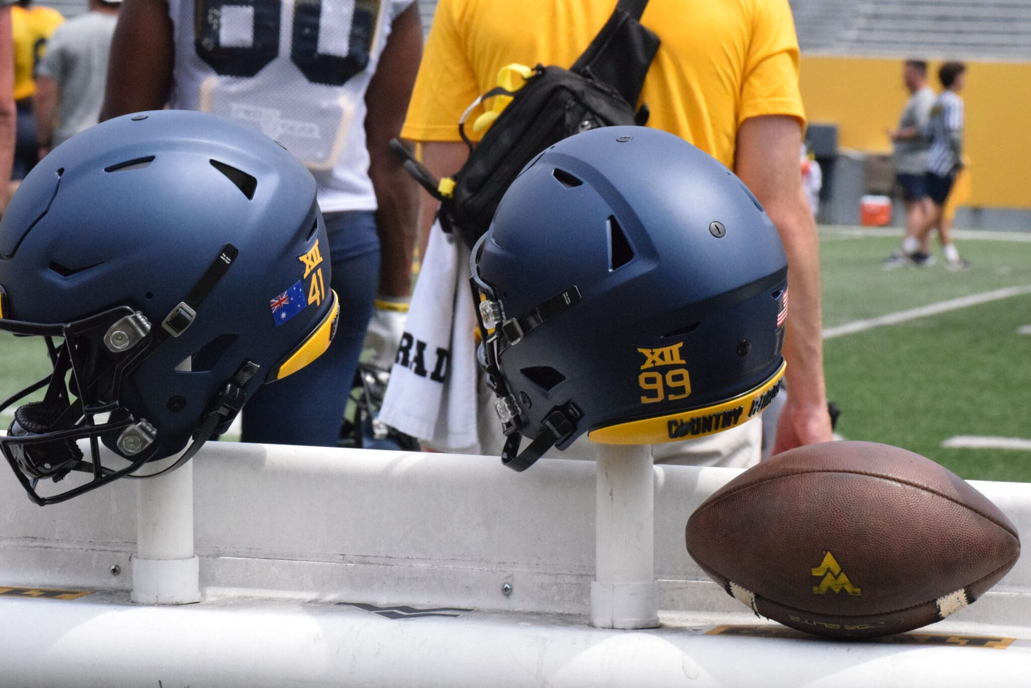 WVU Football blue helmets stock