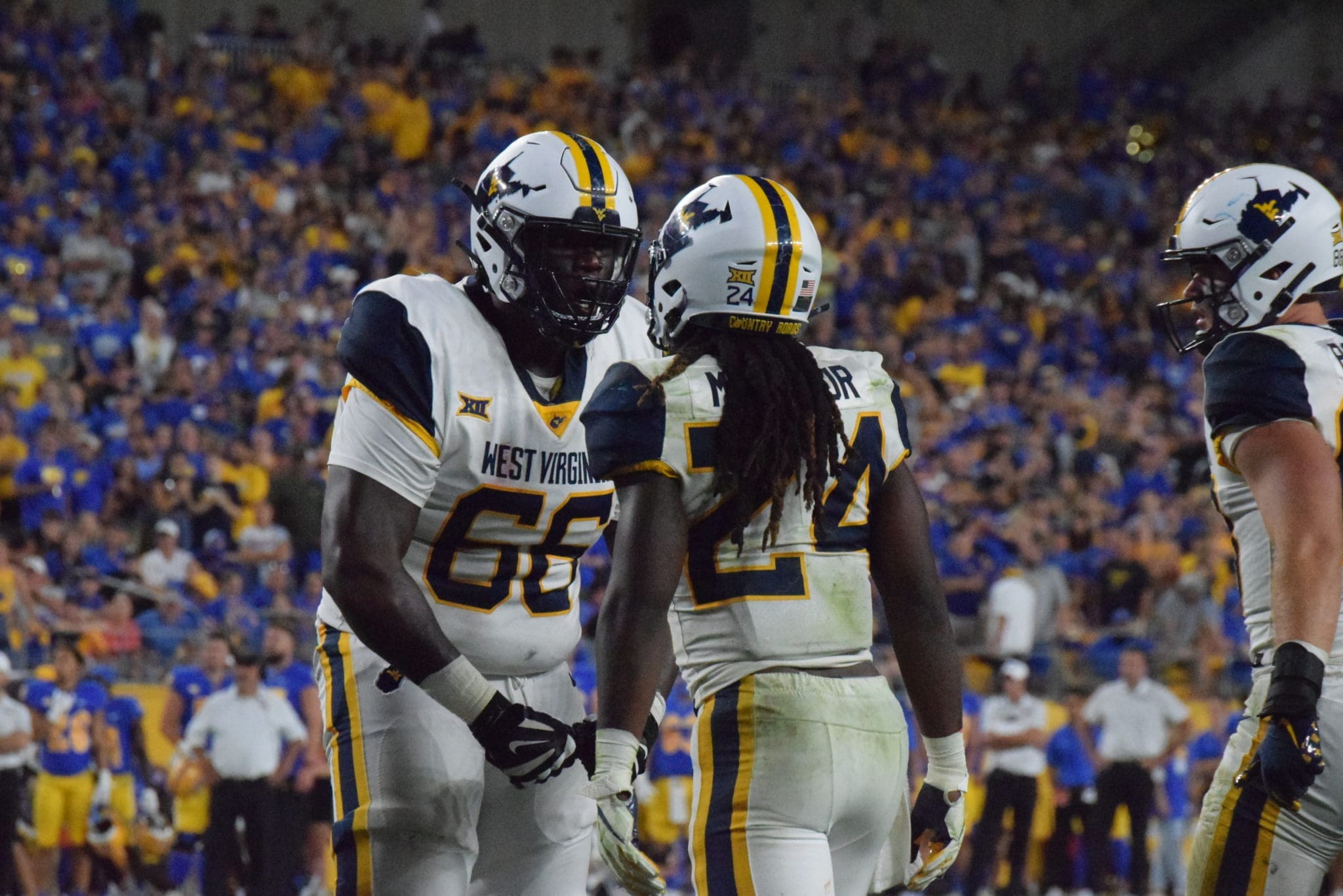 WVU Football OL Ja’Quay Hubbard and Tony Mathis