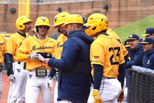 Steve Sabins with WVU Baseball team